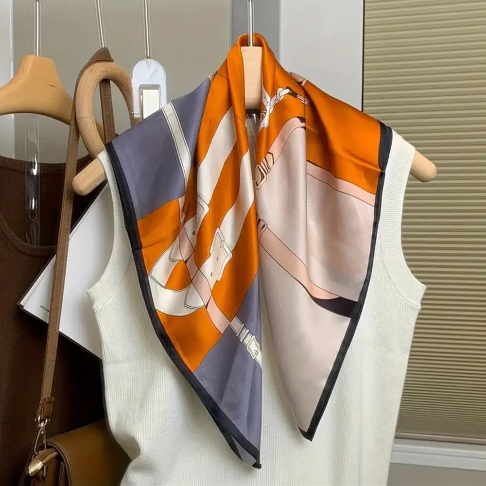 Elegant Orange and Gray Silk Scarf